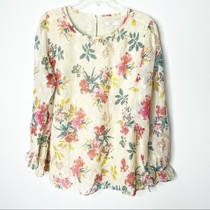 Loft Plus Cream Colored Floral Blouse Size 16